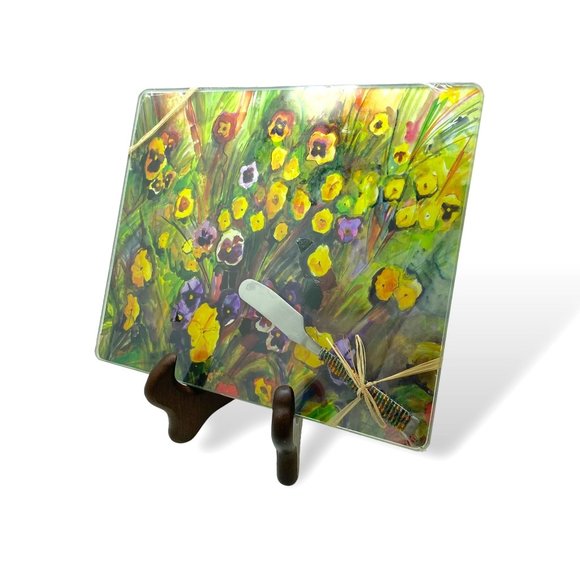 Linda S. Altshuler PANSIES Original Watercolor Serving Set of 2 Board Spreader - Picture 2 of 16